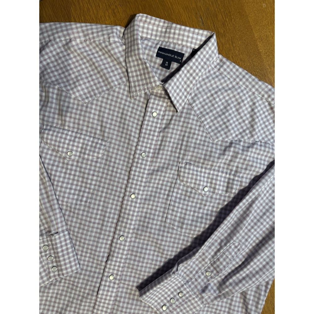 Panhandle Slim Western Shirt Gingham Check Pearl Snap 18/34‎ 2XL Cowboy Rodeo